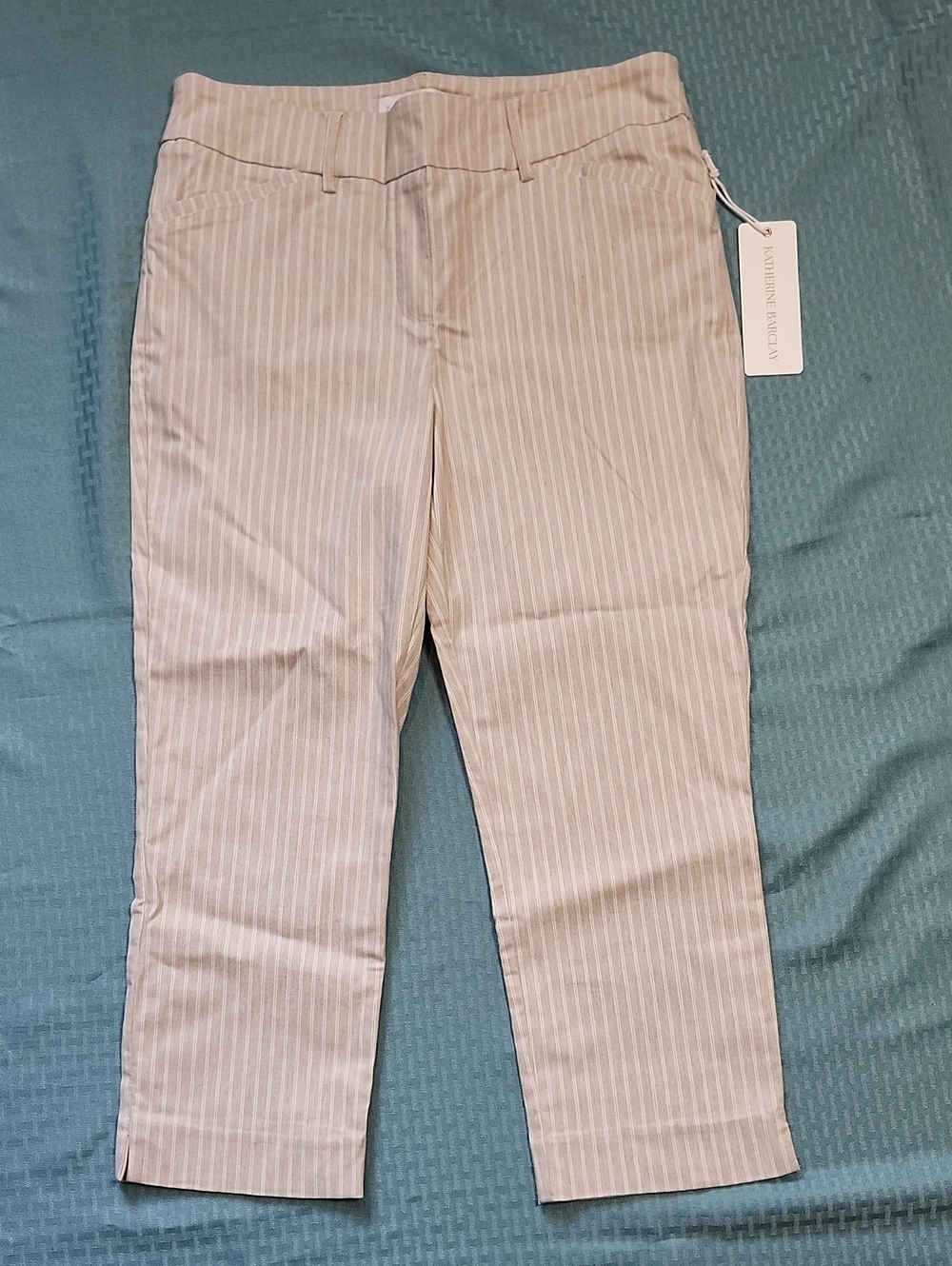 NWT Katherine Barclay Pull On Pants Beige Pinstripe